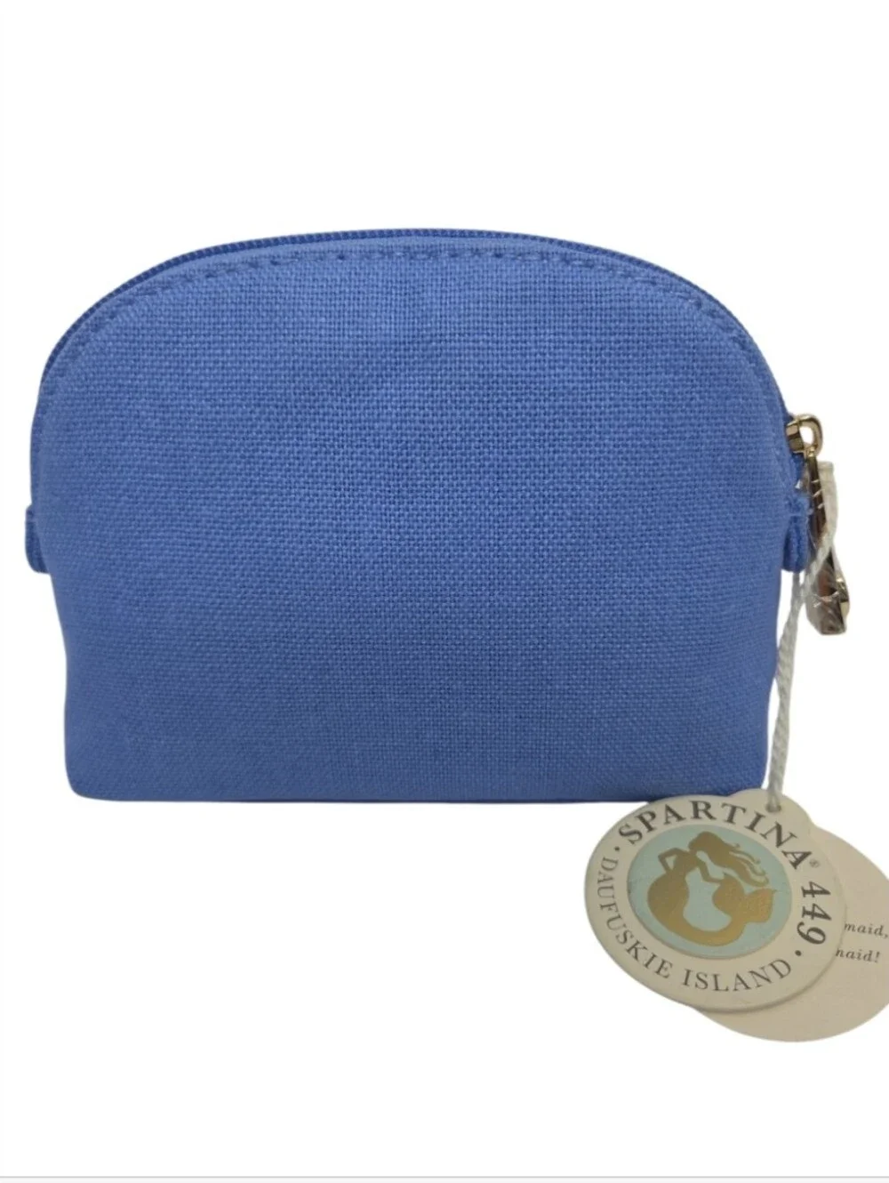 Spartina 449 Small Blue Cosmetic Case Gold Metallic Embroidered Crab NEW